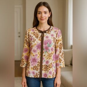 Maggie Sweet Women’s Floral Leopard Print Open Front Jacket Size 1X